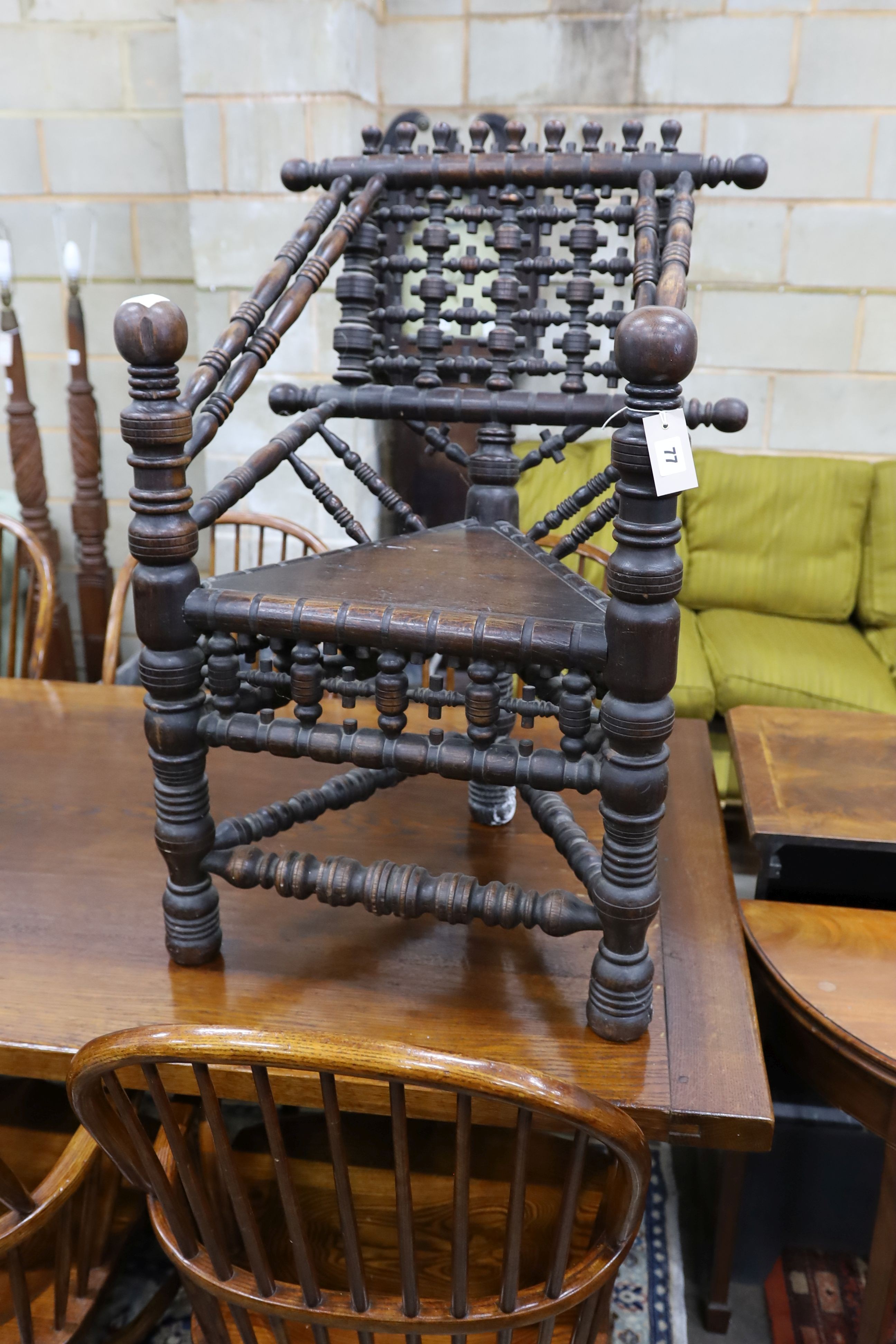 A 19th century oak turner's chair, width 56cm, depth 48cm, height 96cm